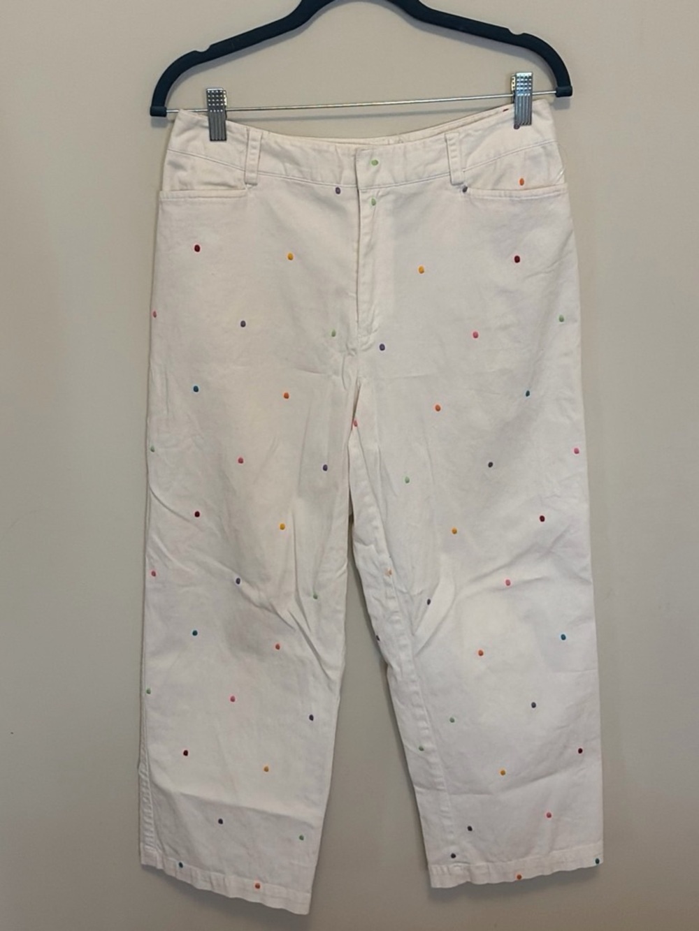 White Women’s Jeans with Multicolor Dot Embroidery